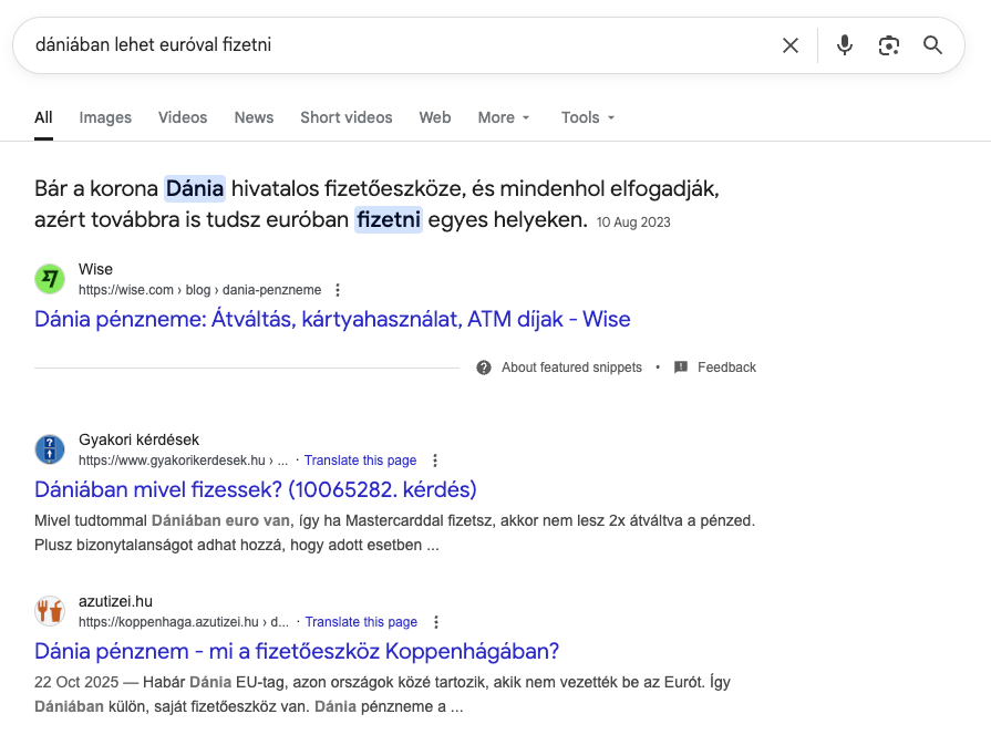 Dániában lehet Euróval fizetni
